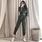 Long-sleeve Belted Harem Cargo Jumpsuit