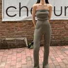 Strapless Knit Top / Boot-cut Pants