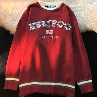 Two Tone Lettering Knit Sweatshirt