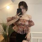 Off-shoulder Floral Cropped Blouse Red - One Size