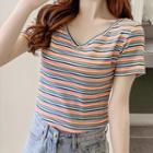 Short-sleeve Striped Cross-back T-shirt