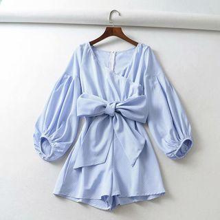 Striped Balloon-sleeve Playsuit