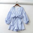 Striped Balloon-sleeve Playsuit