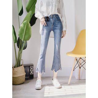 Cutout Frayed Boot-cut Jeans