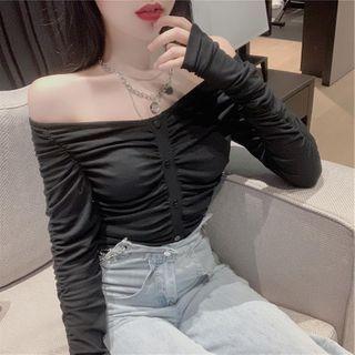 Ruched Off-shoulder Long-sleeve Top