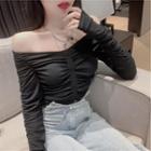 Ruched Off-shoulder Long-sleeve Top