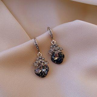 Rhinestone Drop Earring 1 Pair - Black & Gold - One Size