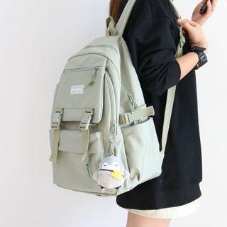 Plain Snap Buckle Multi-section Backpack