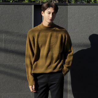 Mock-neck Raglan-shoulder Loose-fit Knit Top