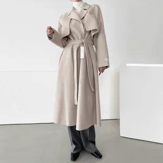 Flap-trim Open-front Wool Blend Coat