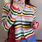 Long-sleeve Striped Button-up Knit Top As Shown In Figure - One Size