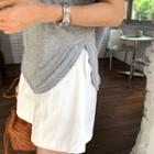 V-neck Round-hem Silky T-shirt