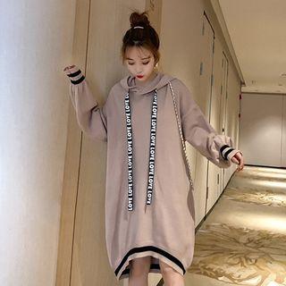 Striped Trim Letter Strap Knit Hoodie Dress