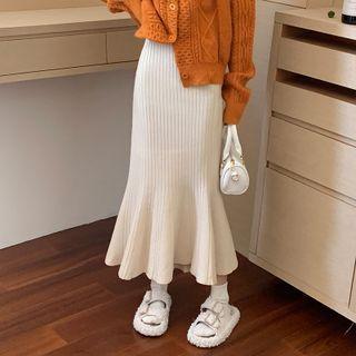 Ruffle Hem Knit Midi Pencil Skirt (various Designs)