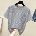 Short-sleeve Striped Animal Embroidery T-shirt