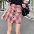 Plaid Mini Pencil Skirt / Short-sleeve Top