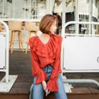 Frilled V-neck Blouse