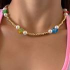 Beaded Necklace Flower - Random Colors & Gold - One Size