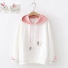 Rabbit Embroidered Cuff Color-block Hoodie