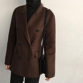 Peaked-lapel Double-breasted Wool Blend Blazer