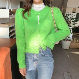 Round-neck Puff-shoulder Cardigan