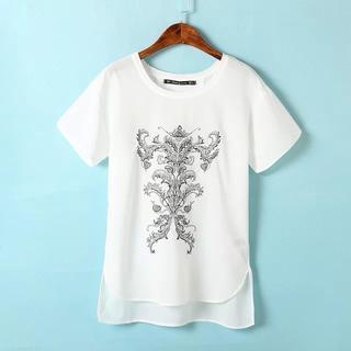 Short-sleeve Embroidered Dip-back Top