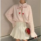 Embroidered Heart Striped Long-sleeve Shirt Red - One Size