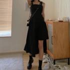 Irregular Hem Sleeveless Midi A-line Dress Black - One Size