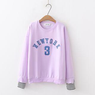 Mock Two-piece Lettering Applique Sweatshirt