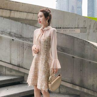 Chiffon Long-sleeve A-line Tweed Dress