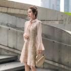 Chiffon Long-sleeve A-line Tweed Dress