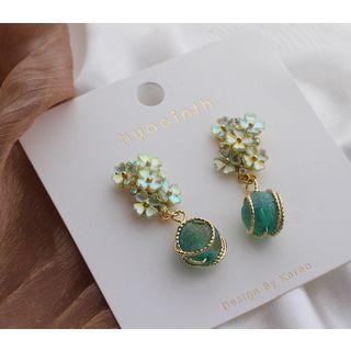 Alloy Flower Glass Bead Dangle Earring 1 Pair - As Shown In Figure - One Size
