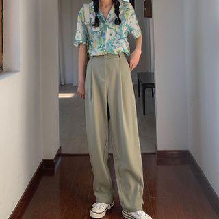 Short-sleeve Floral Print Shirt / Wide-leg Pants