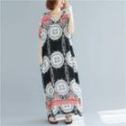 V-neck Printed Short-sleeve Maxi Dress As Shown In Figure - One Size