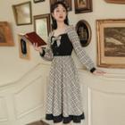 Square-neck Long-sleeve Dress With Plaid Pattern