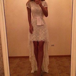 Short-sleeve Dip-back Lace Dress