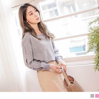 Slit Long Sleeve Lace Panel Top