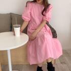 Puff-sleeve Ruffled Midi Dress Pink - One Size