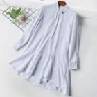 Embellished Pinstriped Long-sleeve Shirt Dress