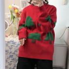 Christmas Tree Printed Knit Sweater Red - One Size