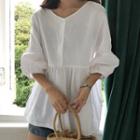 V-neck Lantern Sleeve Top White - One Size