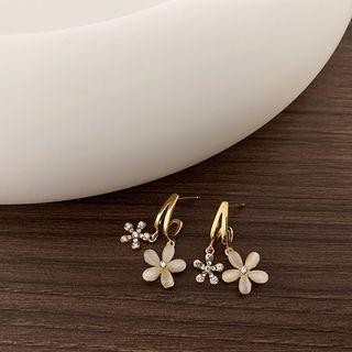 Flower Faux Cat Eye Stone Rhinestone Fringed Earring 1 Pair - Gold - One Size