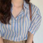 Short Sleeve Striped Button-up Shirt As Shown In Figure - One Size