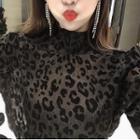 Leopard Puff-sleeve Loose-fit Top