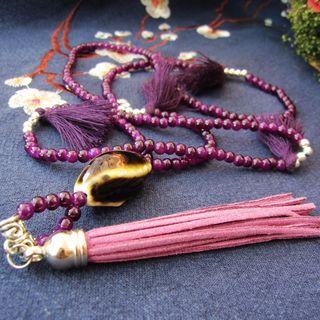 Ceramic Bead Tassel Necklace Twisted - Purple - One Size