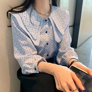 Peter Pan Collar Dot Pattren Loose-fit Shirt
