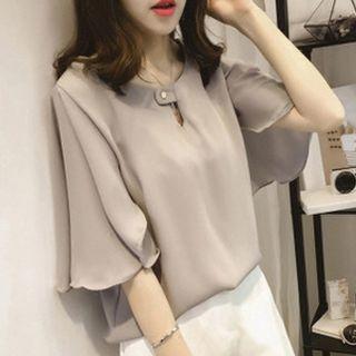 Short-sleeve Keyhole Blouse