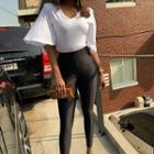 V-neck Flutter-sleeve T-shirt