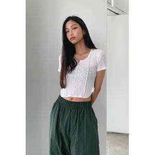 U-neck Pintuck Cropped Henley