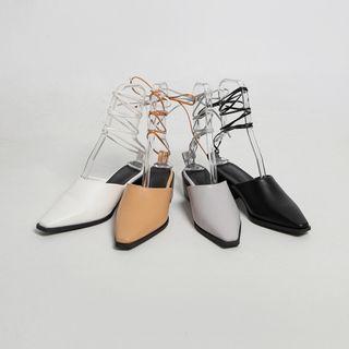 Pointy Block-heel Lace-up Sandals